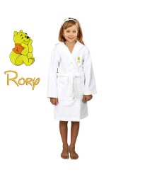 Yellow Bear Cartoon Design & Custom Name Embroidery on Kids Hooded Bathrobe